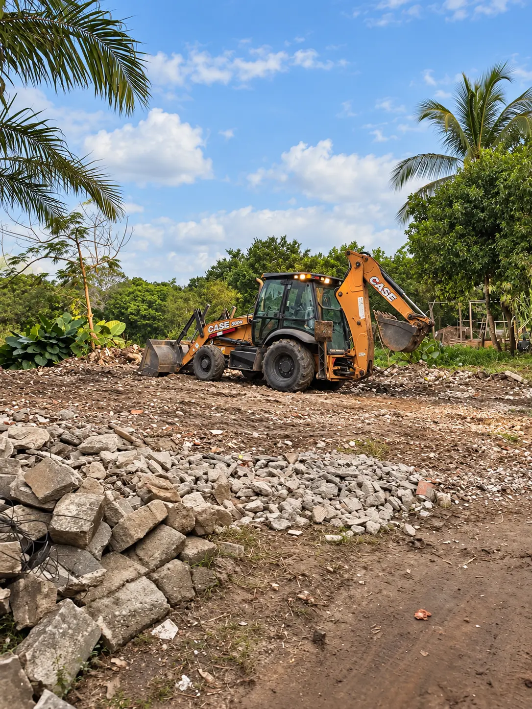 Retroescavadeira MT trabalhando em terreno